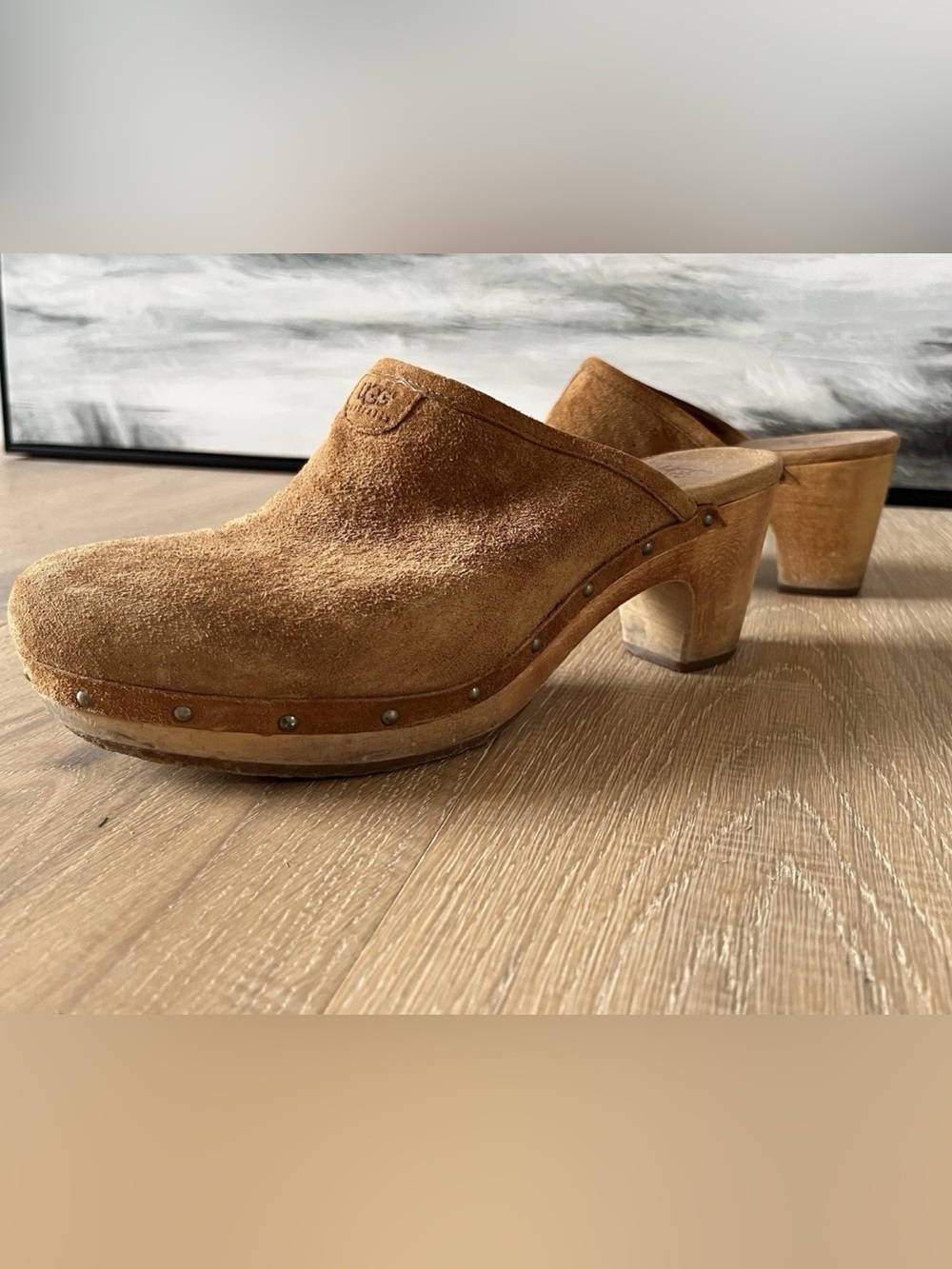 UGG Brown Suede Studded Clog Mules